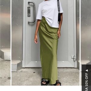 Green satin long skirt